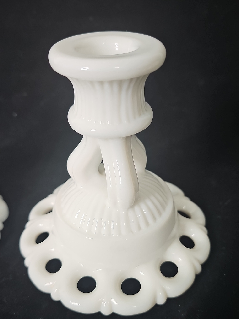 Vintage Westmoreland White Milk Glass Scalloped Edge Candle Holders - Pair - Picture 3 of 5